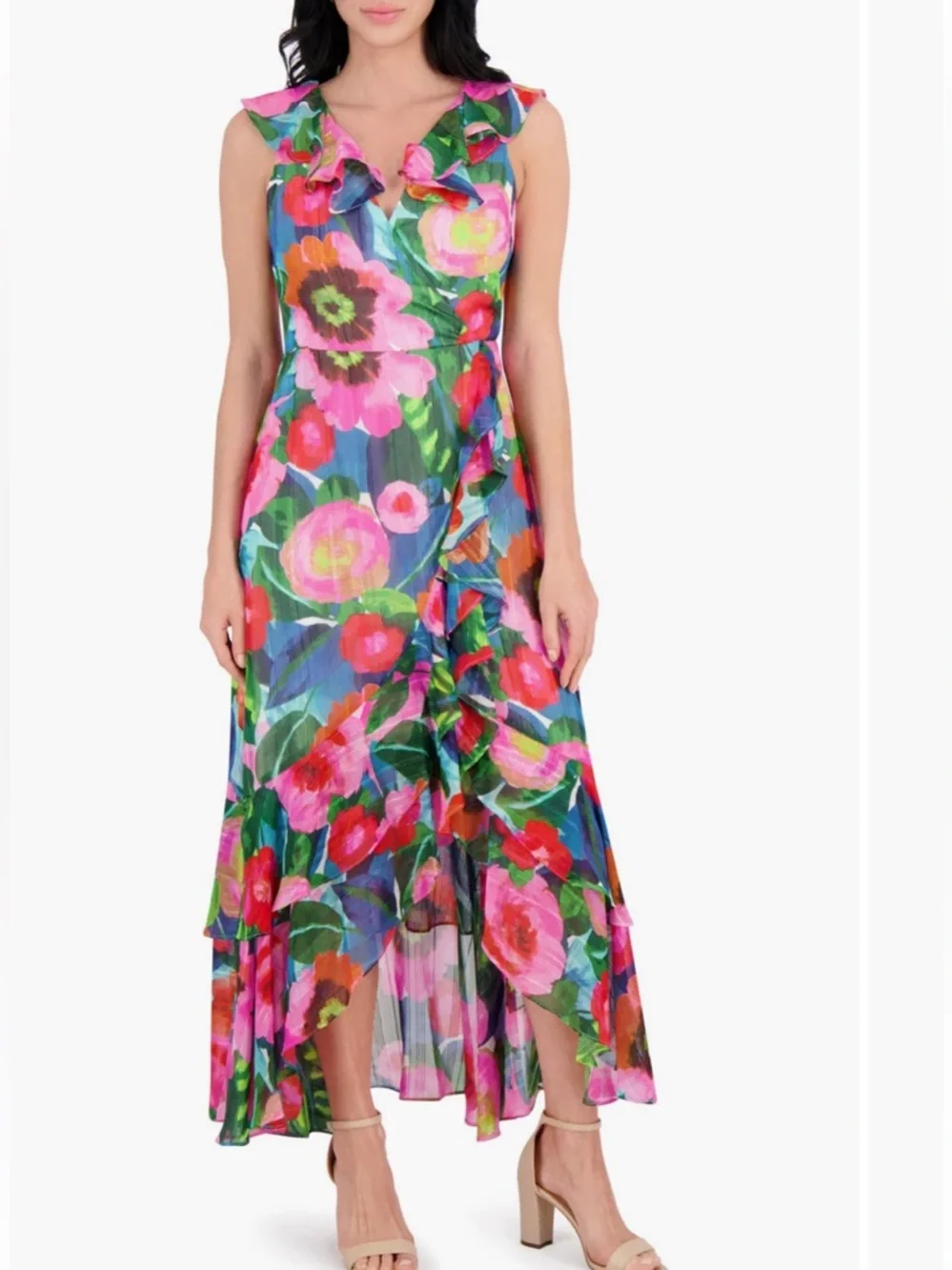 KENSIE Womens Sleeveless Ruffle Floral Maxi Faux Wrap Dress size 14 NWT - Picture 3 of 12